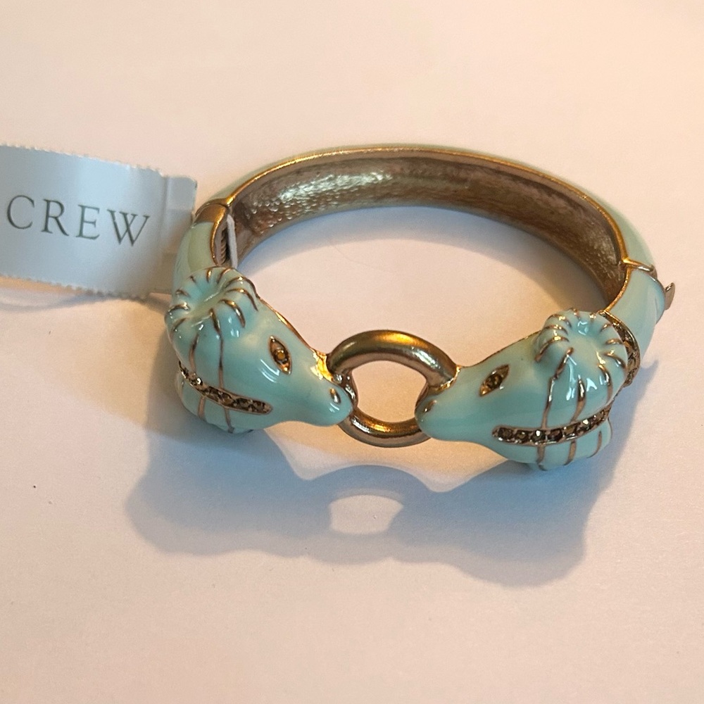 J Crew Enamel Ram Head Hinges Bracelet - Gold-tone & Blue NWT